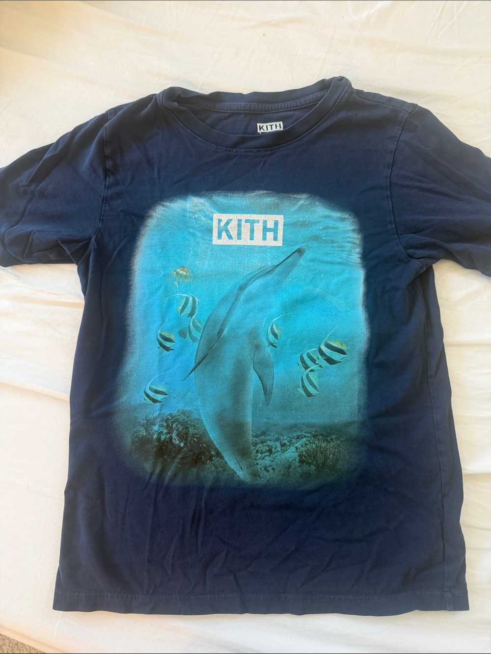 Kith Kids  Navy Tee with Teal Dolphin Graphic size 10/11